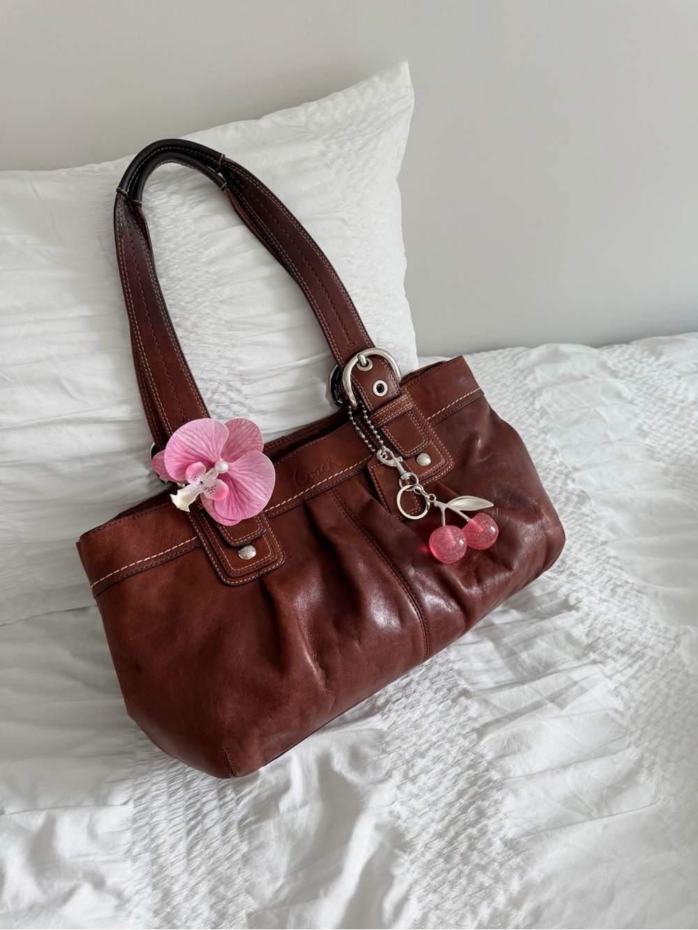 vintage Coach Brown  Leather Pleated Soho Tote Bag